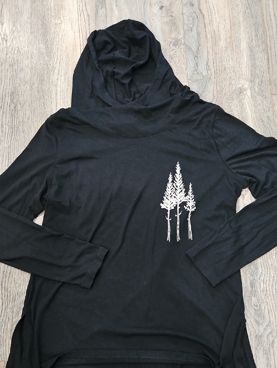 Sport-Tek Tops - Black Hooded Long Sleeve Top with White Tree Graphic Womens